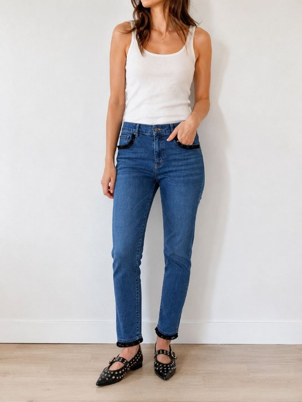 Ann Taylor The Skinny Modern Fit Jeans Size 12 Blue Lace Trim Stretch